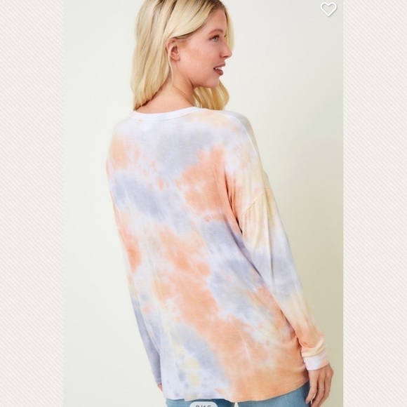 Apricot & Grey Tie Dye Jersey Tunic Top - Picture 2 of 6
